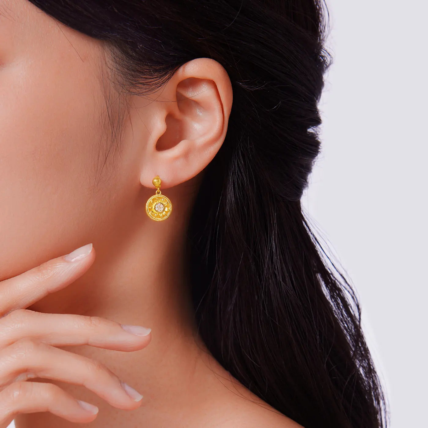 24K Gold Disc Sunflower Drop Earrings