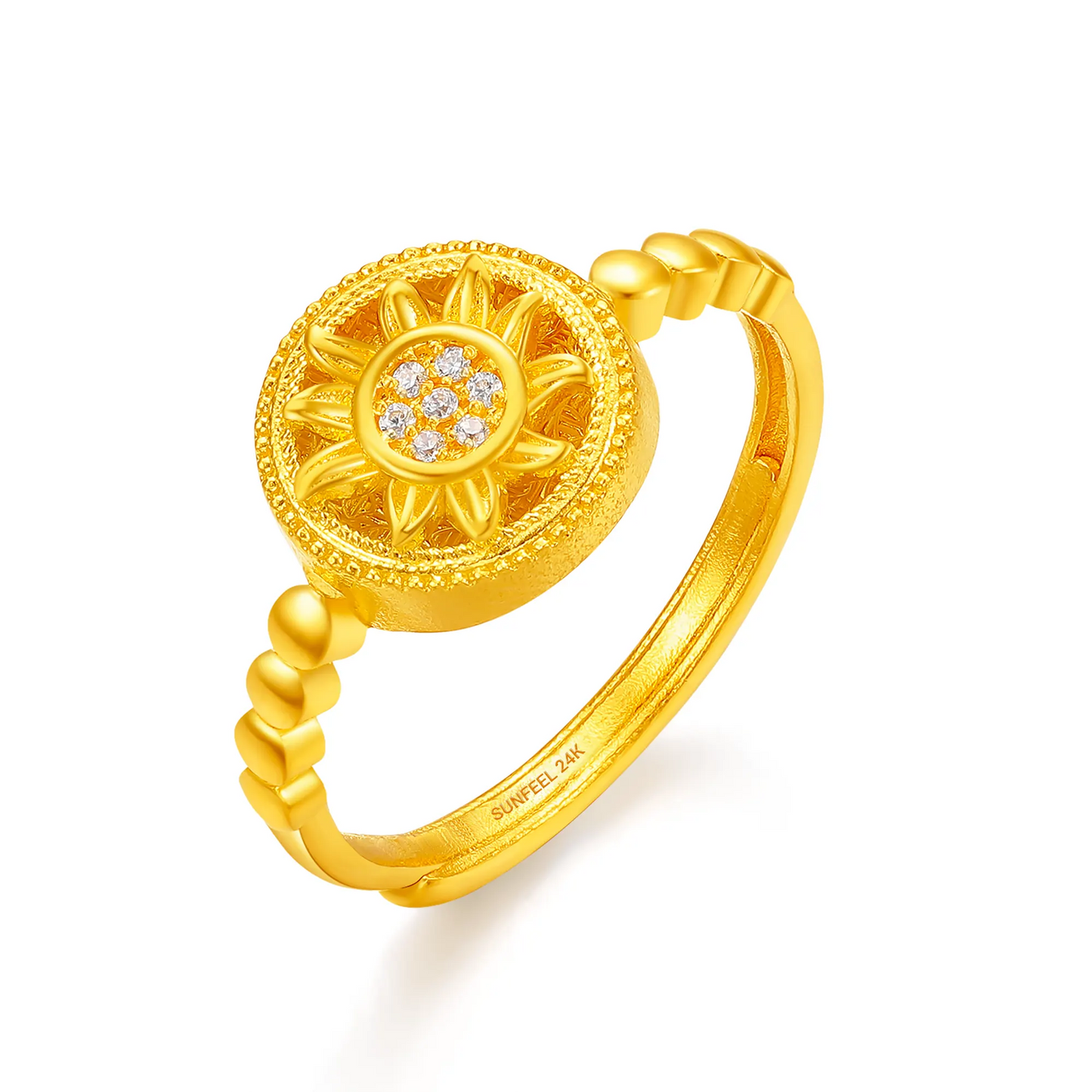 24K Gold Disc Sunflower Adjustable Ring