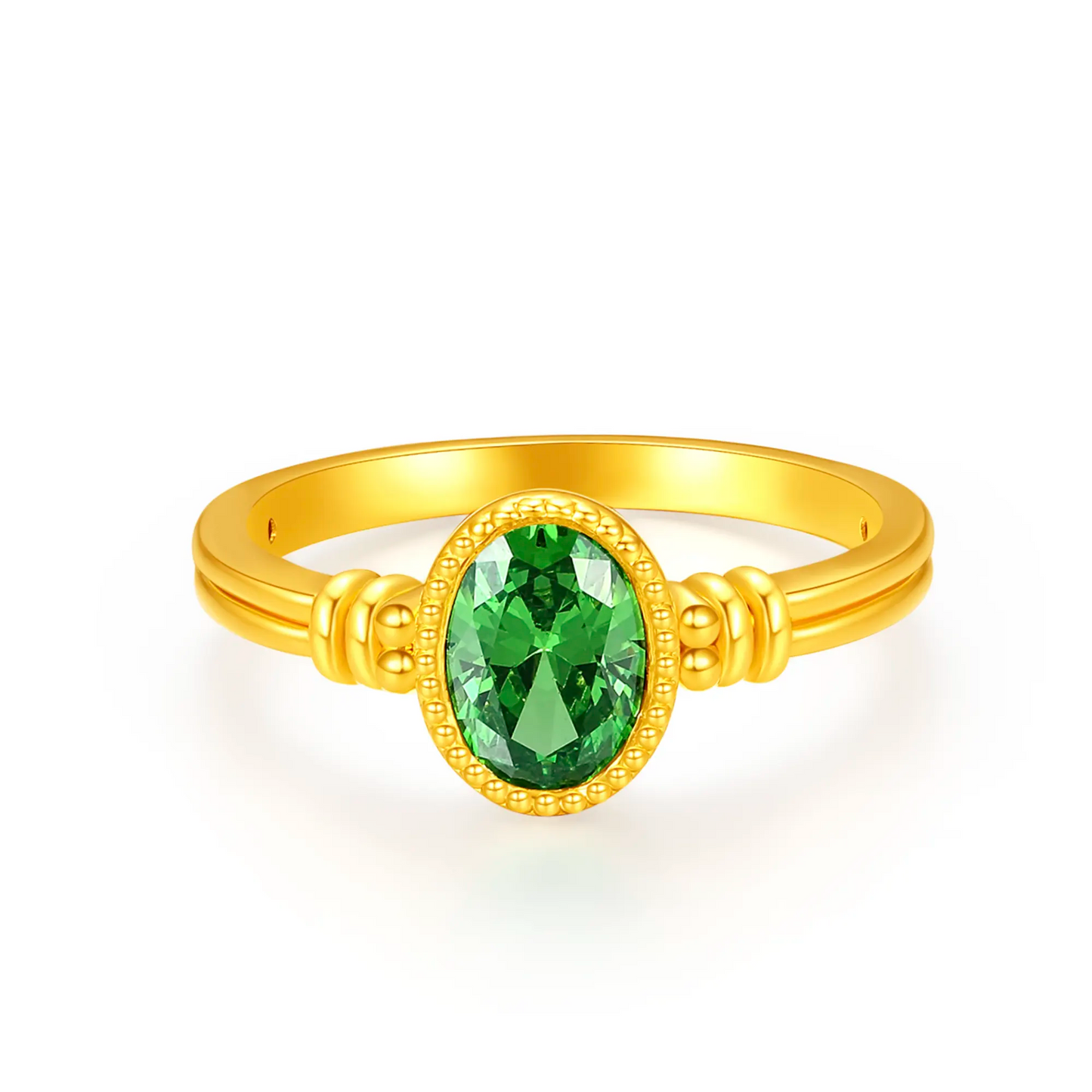 24K Gold Dome Ring with Green CZ