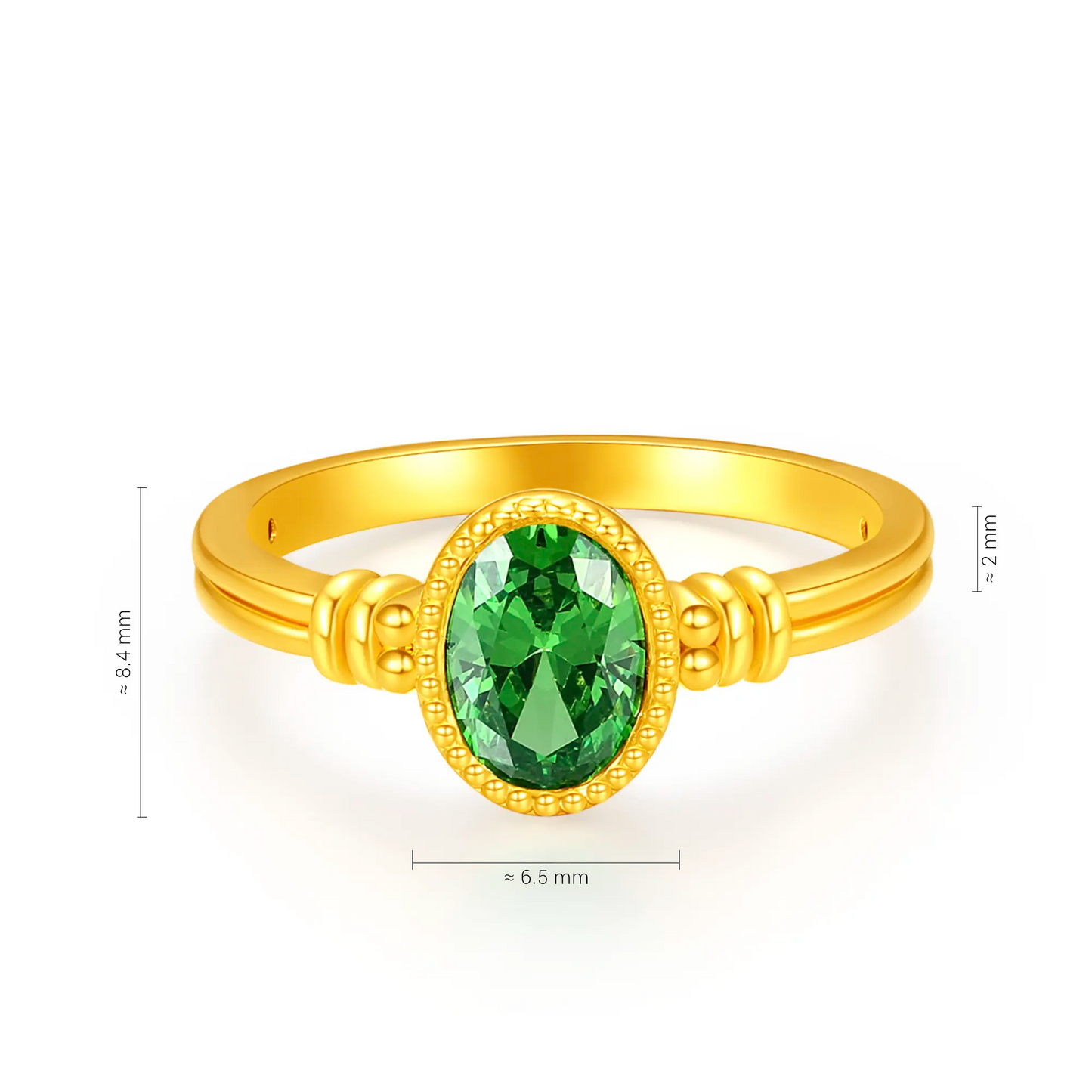 24K Gold Dome Ring with Green CZ
