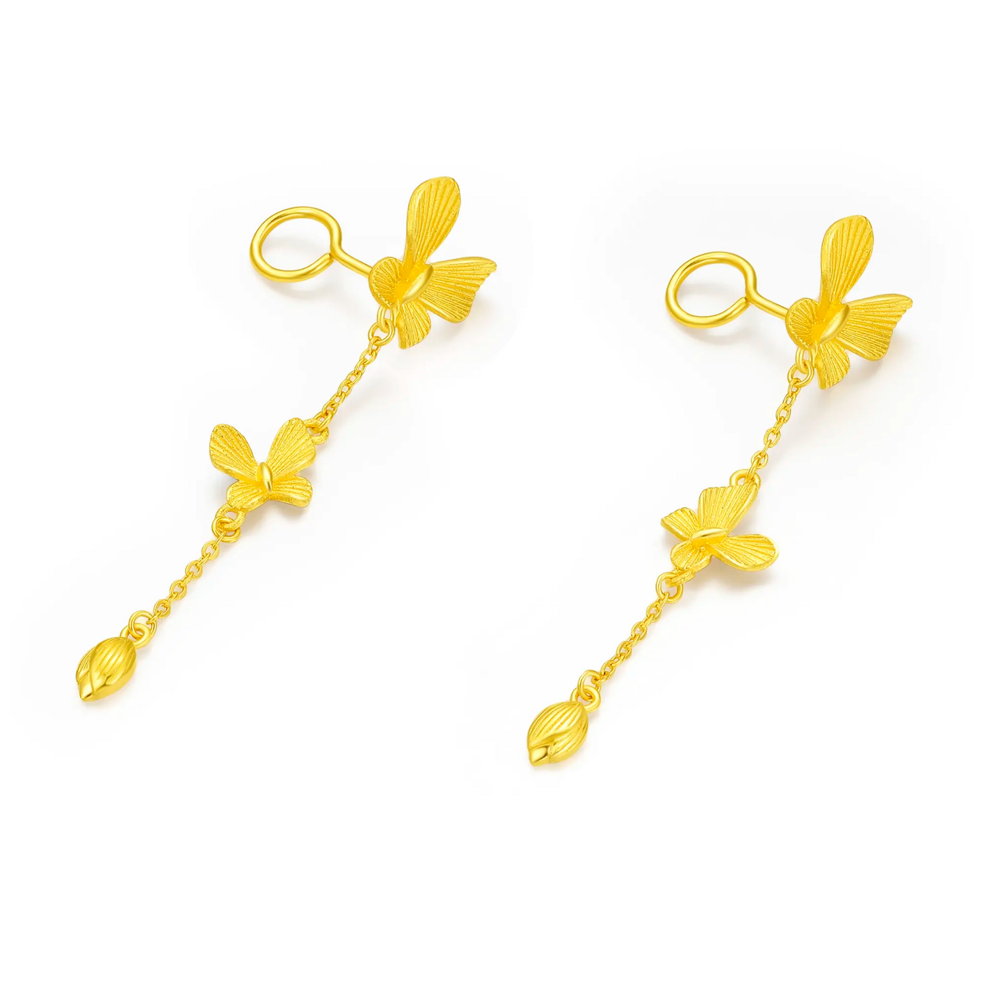Pair of SUNFEEL 24k gold earrings with butterfly & bud designs