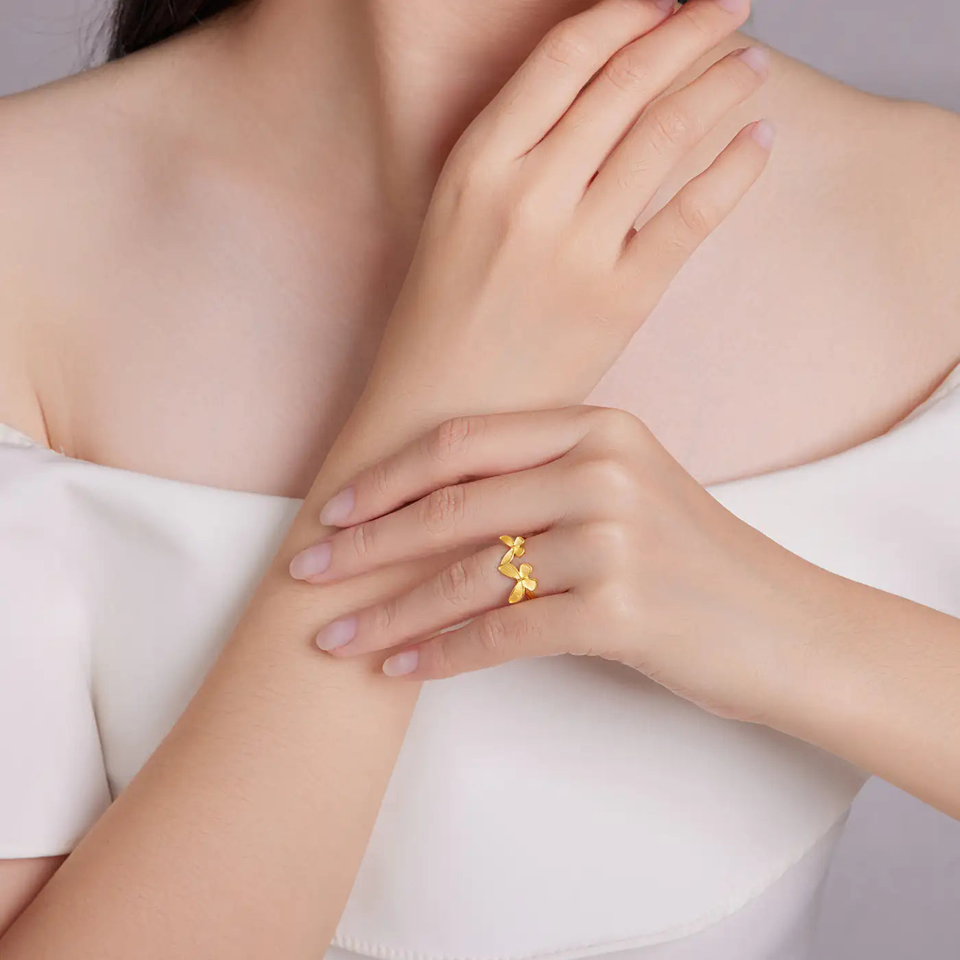 24K Gold Double Butterfly Adjustable Ring