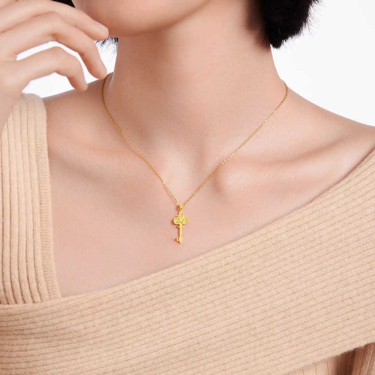 24K Gold Scepter Key Pendant