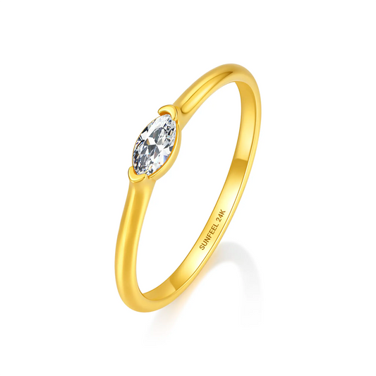 24K Gold Marquise Moissanite Ring