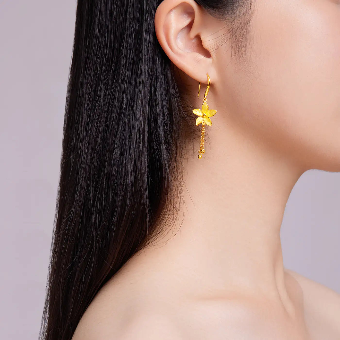 24K Gold Magnolia Tassel Earrings
