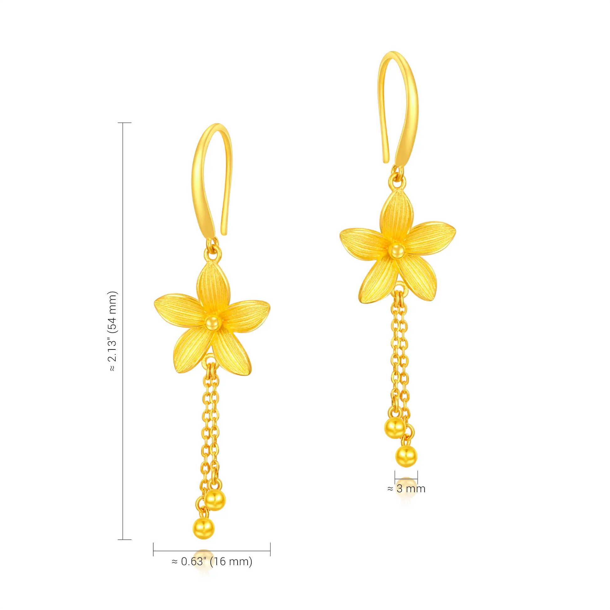 SUNFEEL Jewelry 24K Gold magnolia flower earrings with chain tassel drops