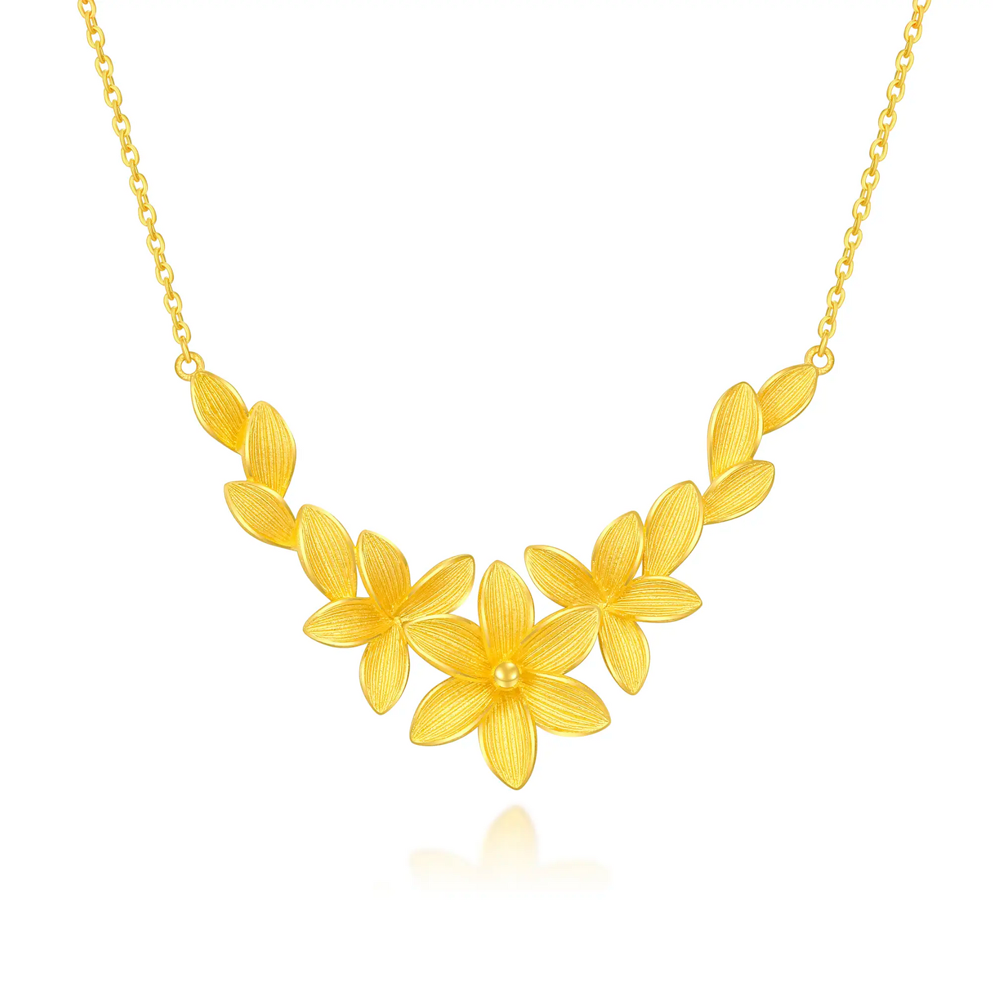 24K Gold Magnolia V-Shaped Pendant Necklace