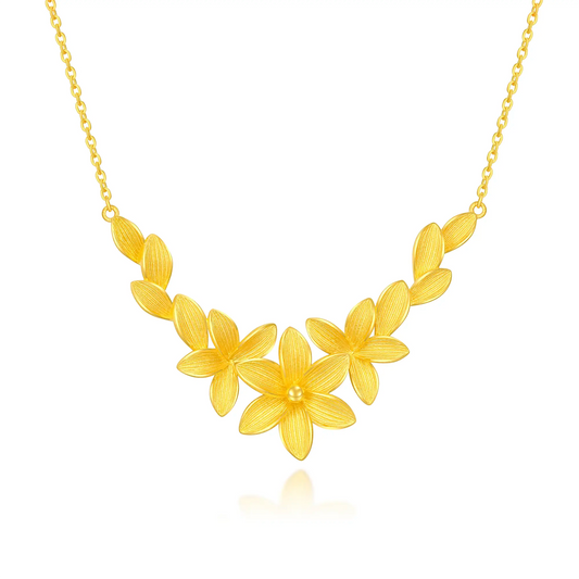 24K Gold Magnolia V-Shaped Pendant Necklace