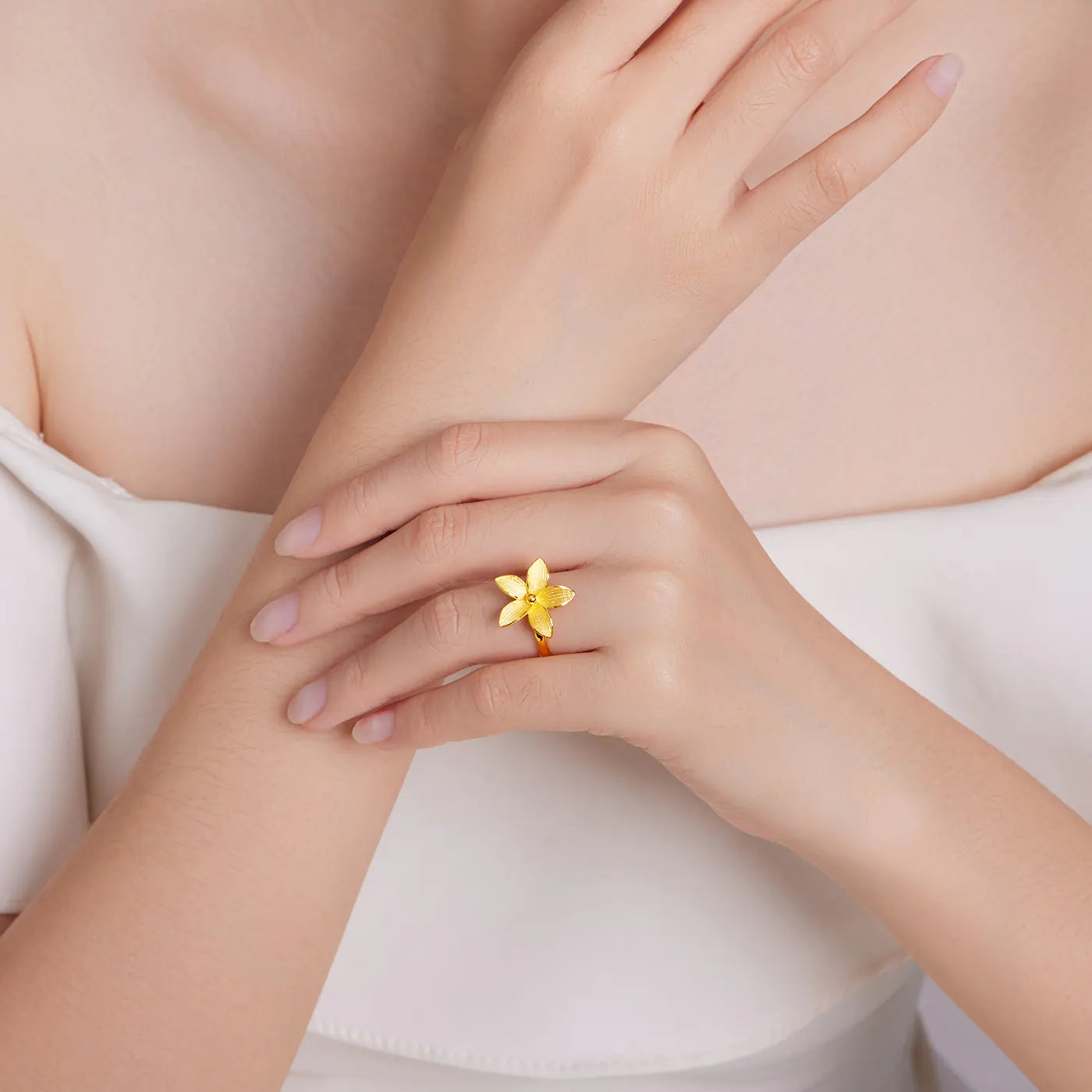 24K Gold Magnolia Adjustable Ring