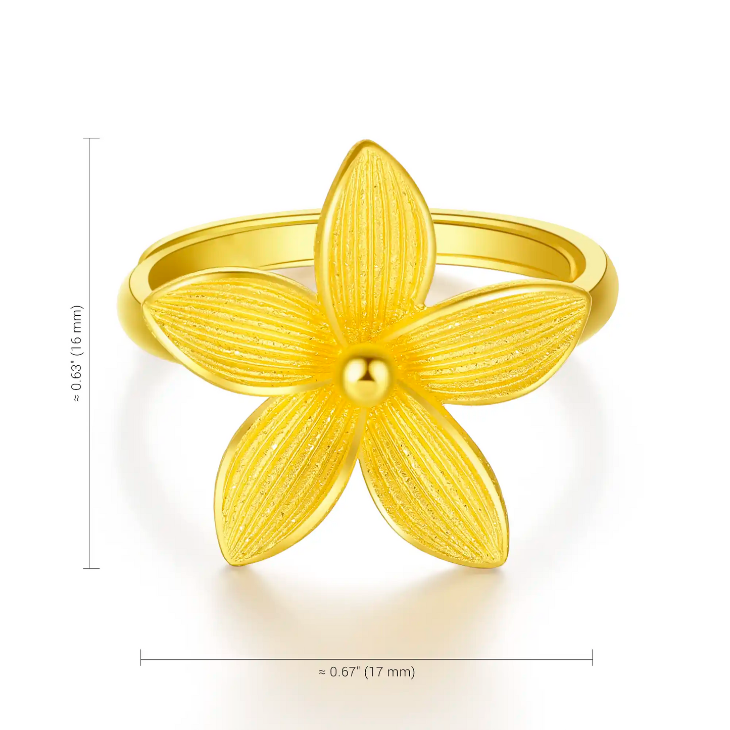 SUNFEEL Jewelry 24K gold magnolia flower-shaped adjustable ring with dimensions