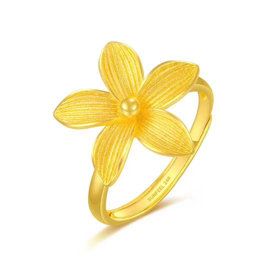 24K Gold Magnolia Adjustable Ring