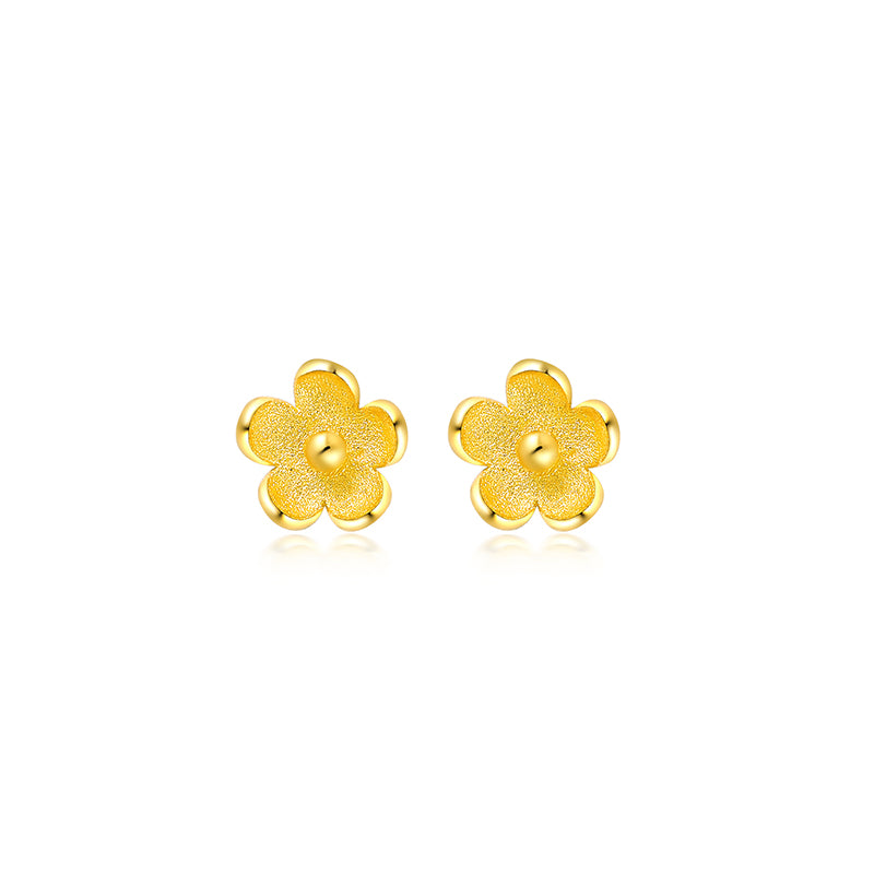 24k Solid Gold Floral Stud Earrings