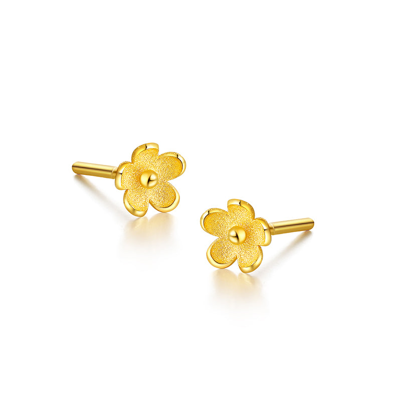 24k Solid Gold Floral Stud Earrings