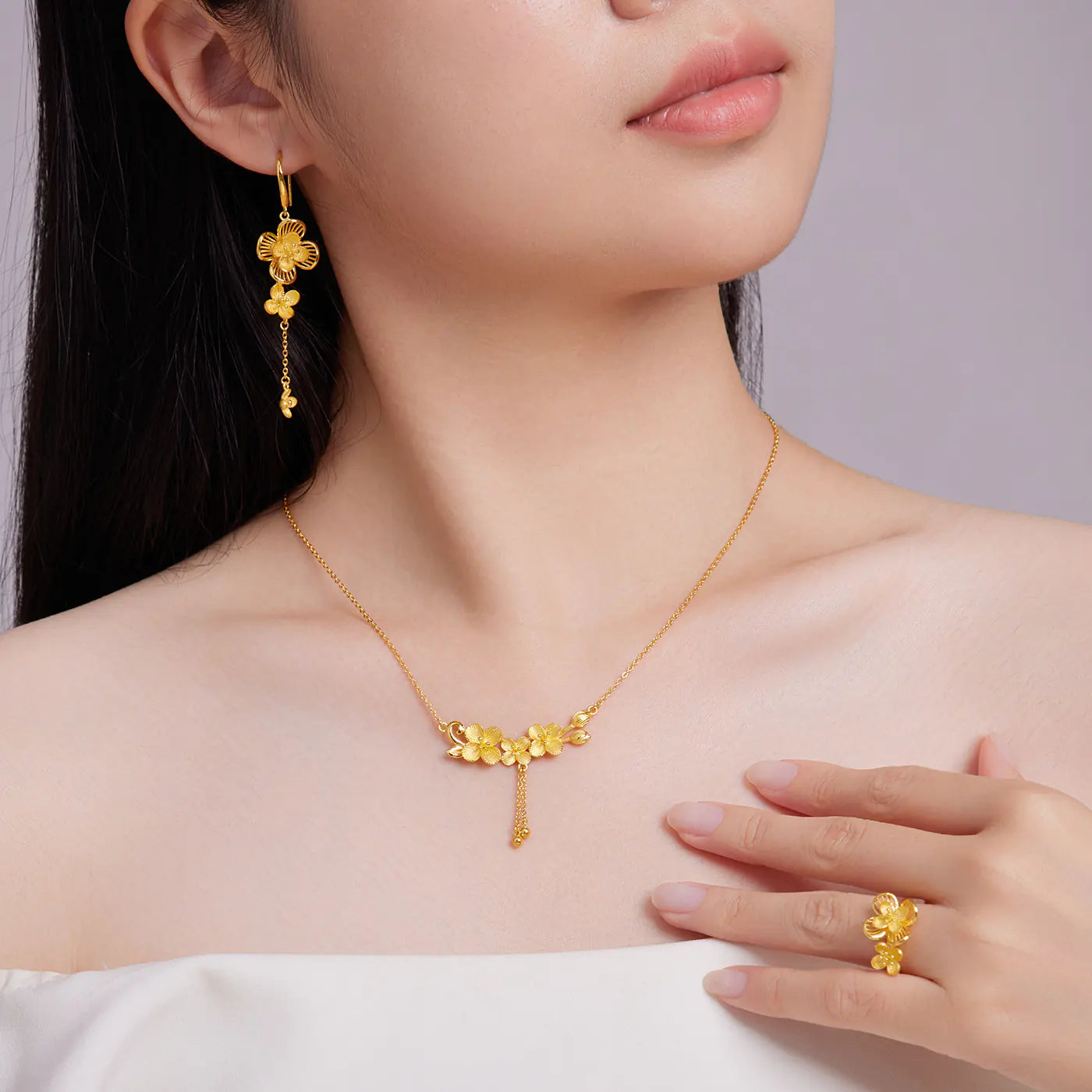 24K Gold Peach Blossom Dangle Earrings