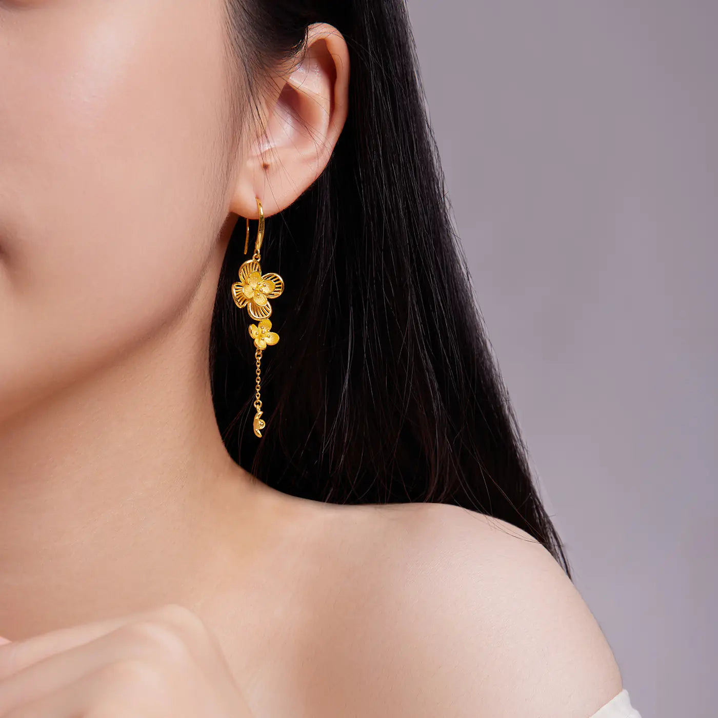 24K Gold Peach Blossom Dangle Earrings