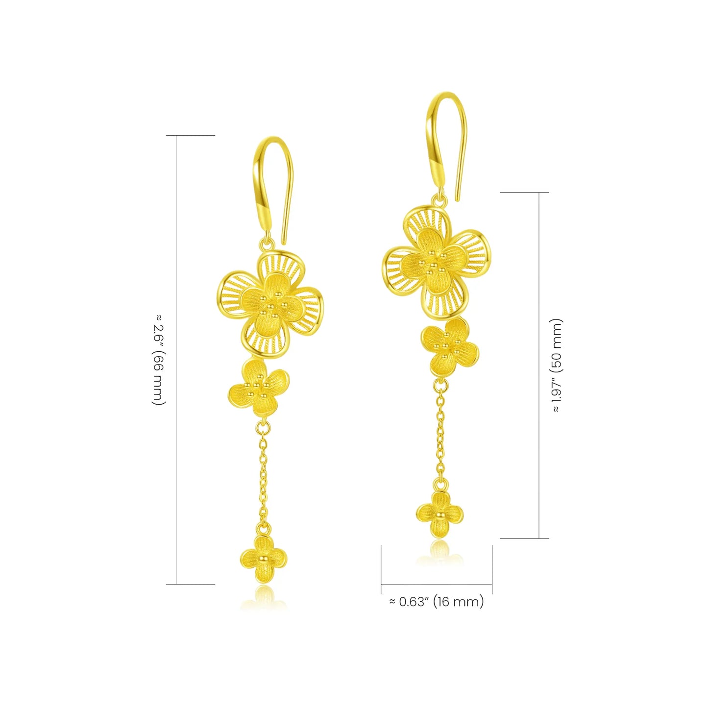 24K Gold Peach Blossom Dangle Earrings