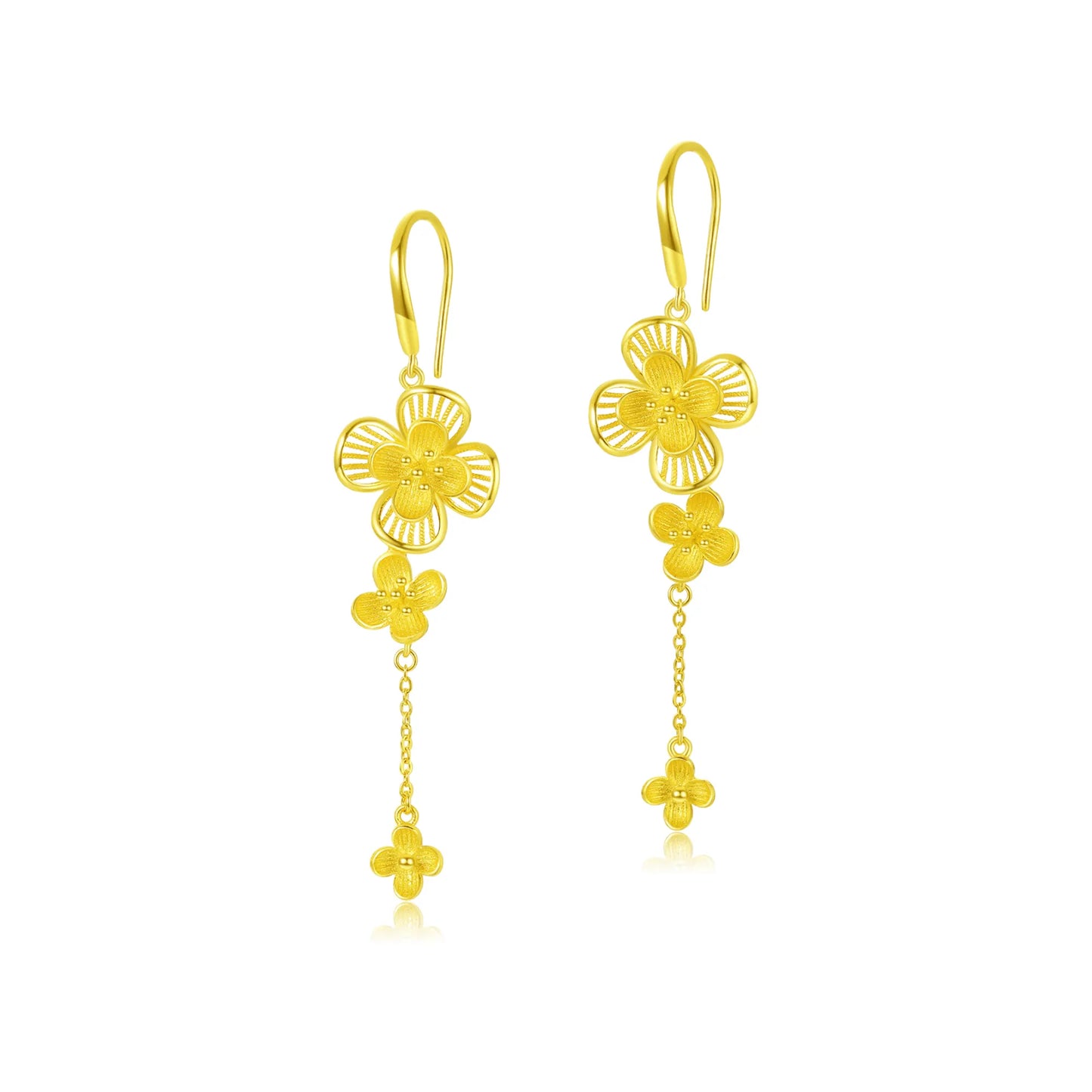 24K Gold Peach Blossom Dangle Earrings