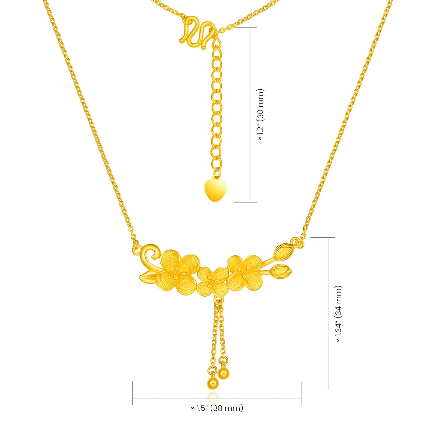 24K Pure Gold Peach Blossom Tassel Necklace