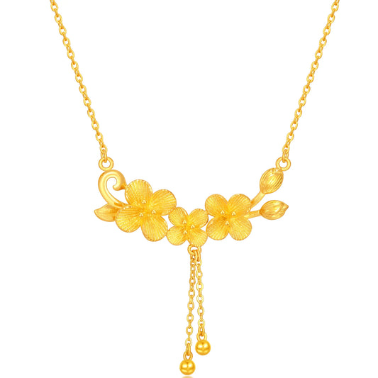 24K Pure Gold Peach Blossom Tassel Necklace