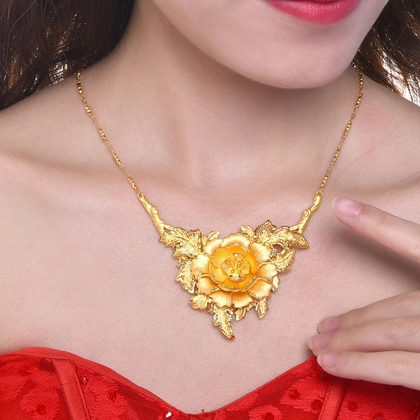 24K Gold Peony Necklace