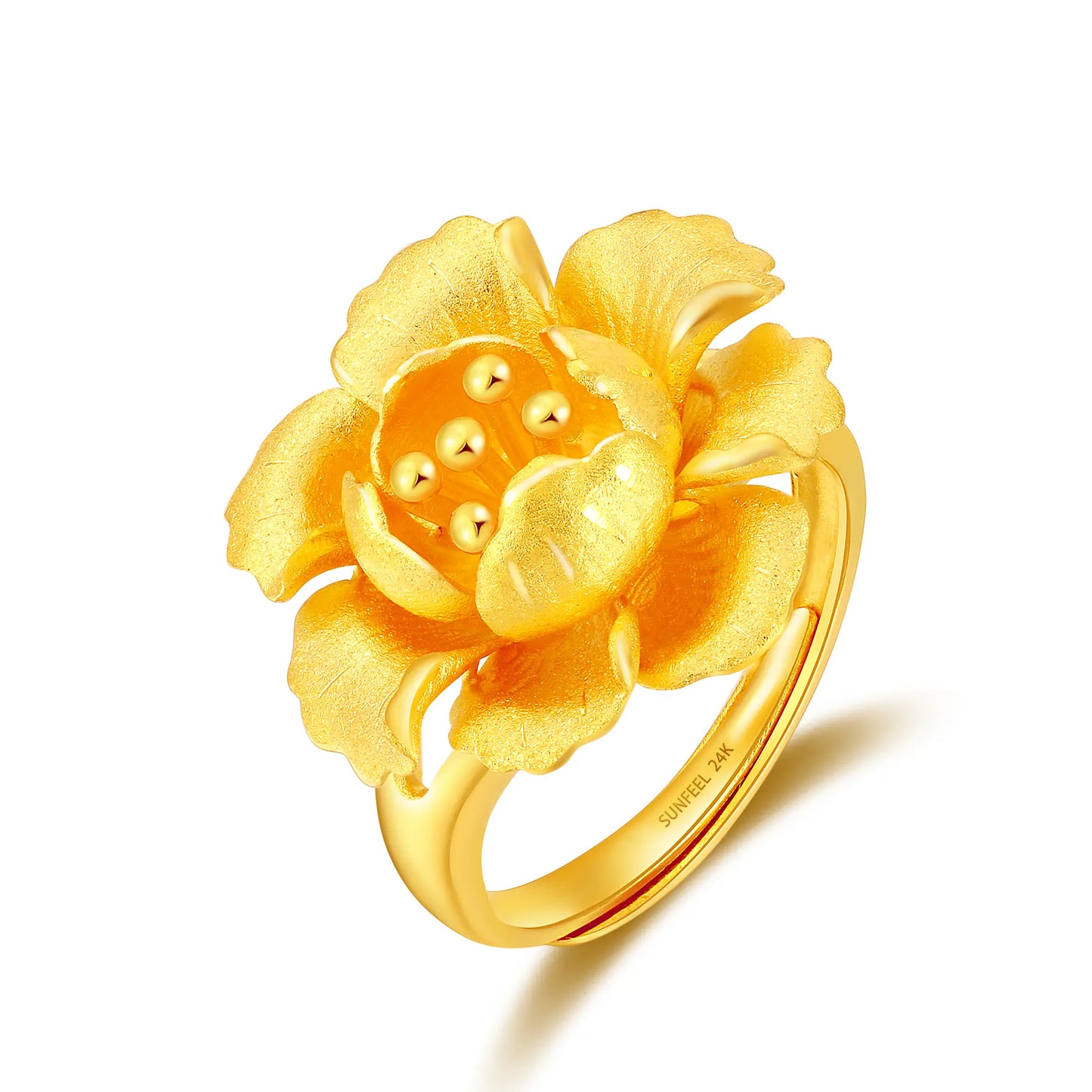 24K Gold Adjustable Peony Ring