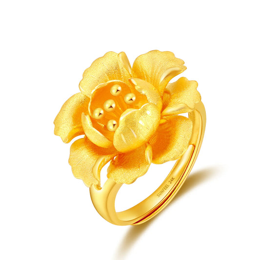 24K Gold Adjustable Peony Ring