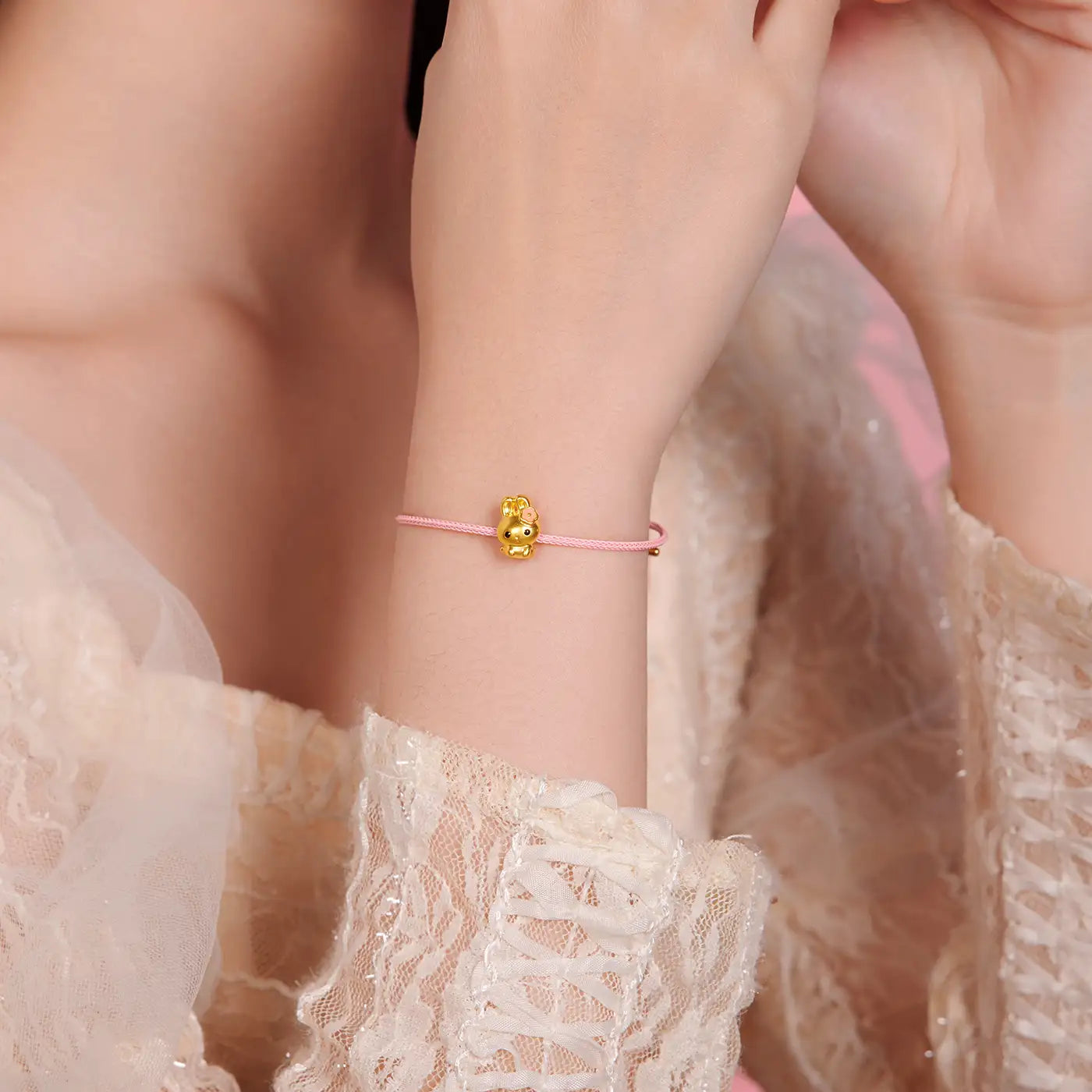 24K Gold Cute Bunny Bead Charm