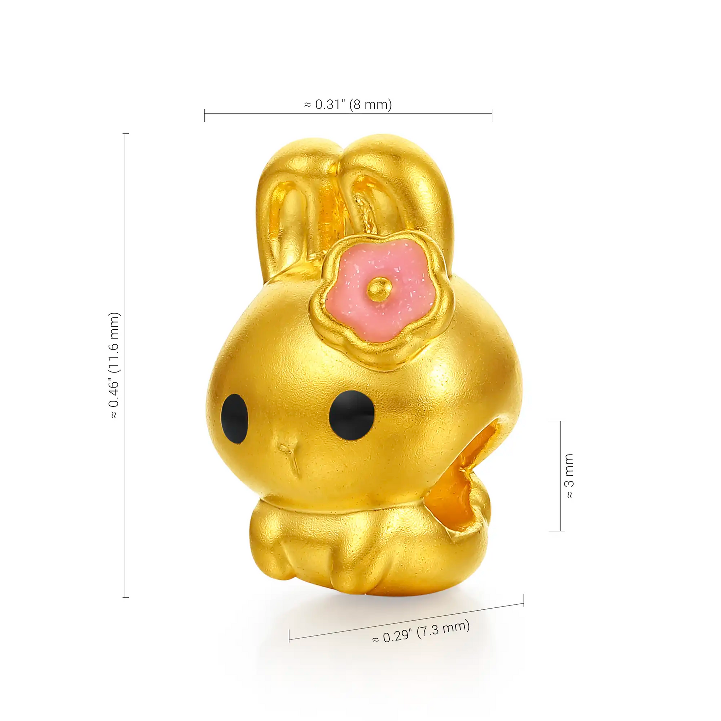 24K Gold Cute Bunny Bead Charm