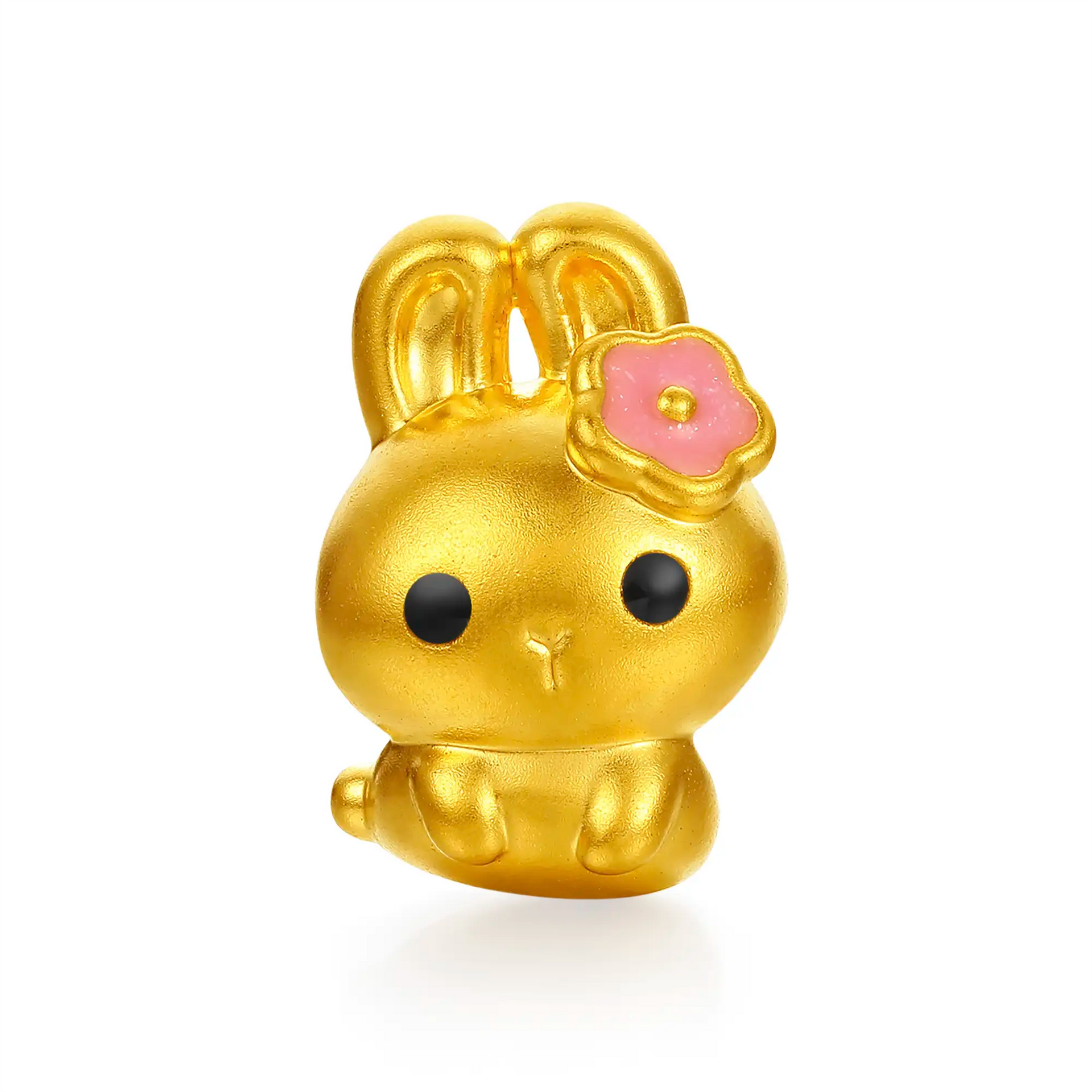 ピンクビーズ マスクチャーム ブレスレット 24k金狐 24K Gold Bunny Charm Bead with Pink Enamel Flower | SUNFEEL