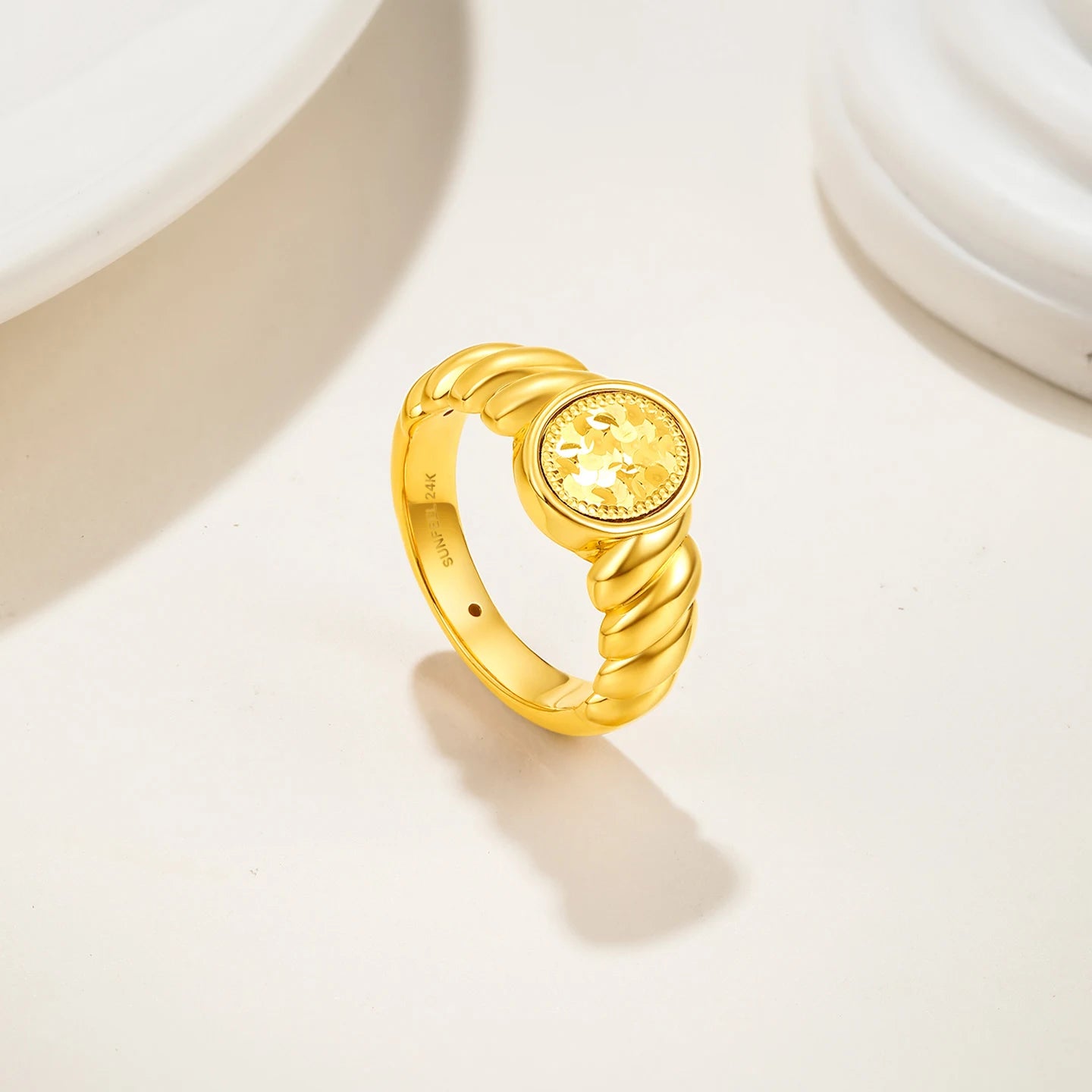 24K Gold Crushed Ice Statement Dome Ring