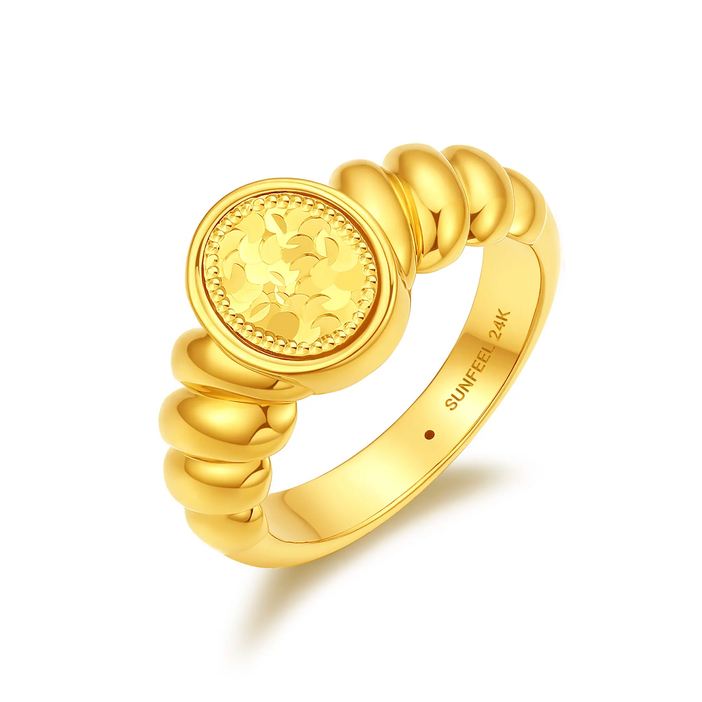 24K Gold Crushed Ice Statement Dome Ring