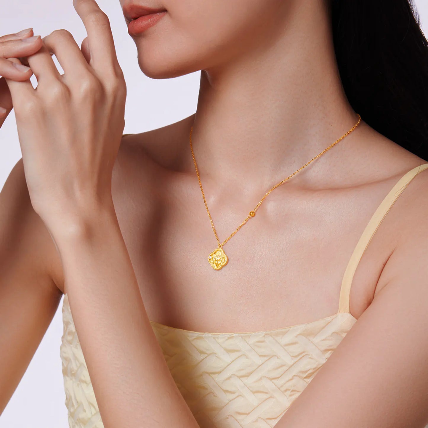 24K Gold Sunflower Four-Leaf Clover Pendant Necklace