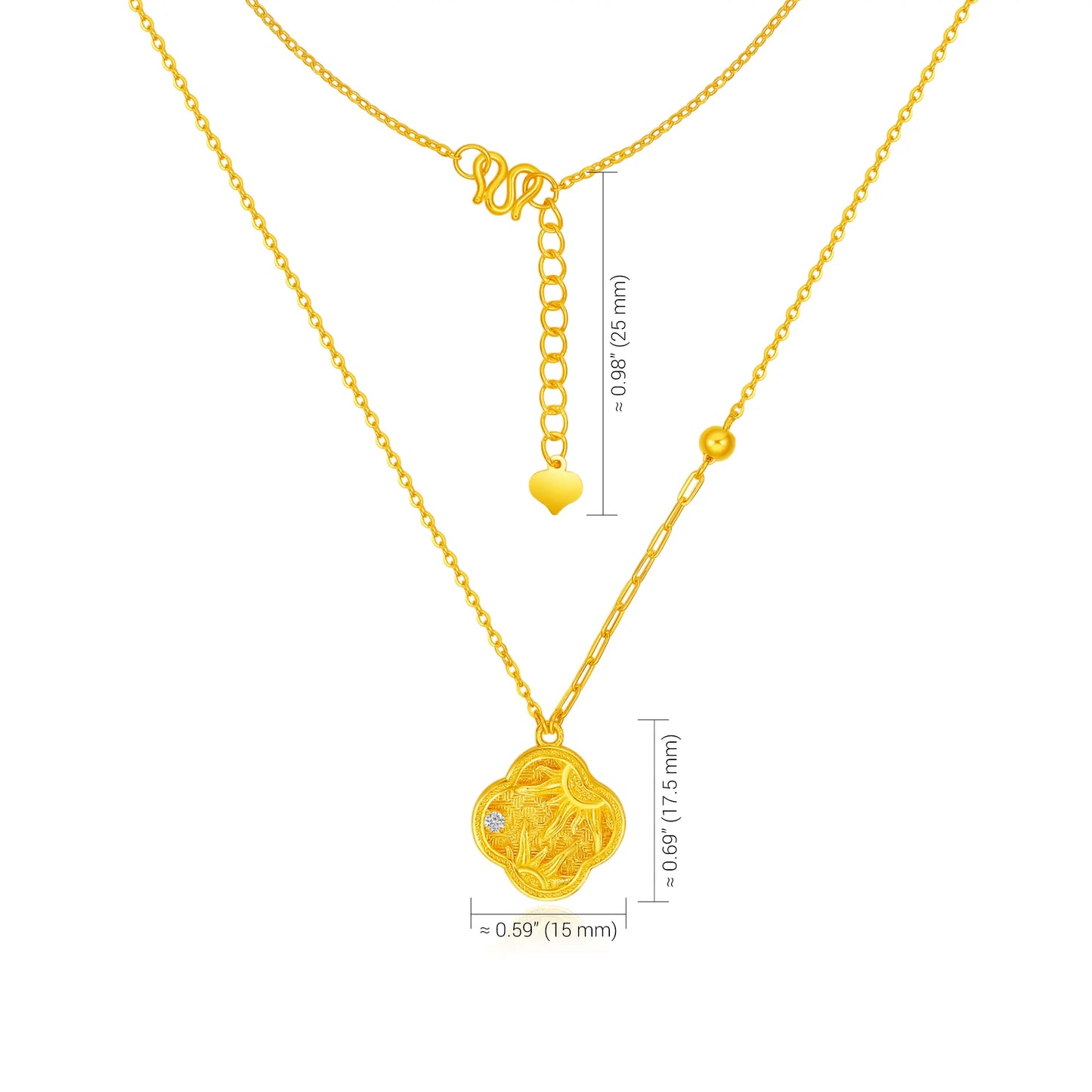 24K Gold Sunflower Four-Leaf Clover Pendant Necklace