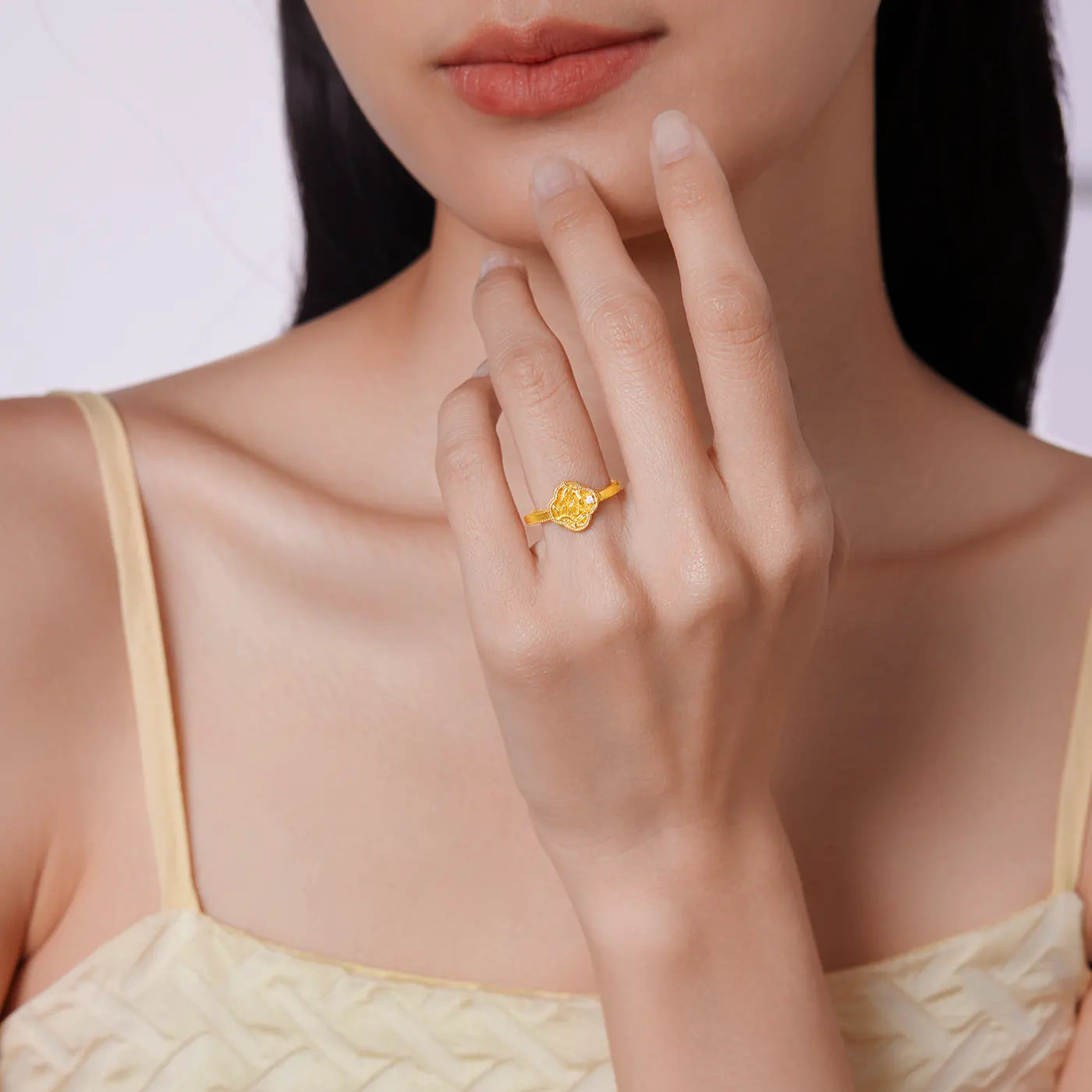 24K Gold Sunflower Four Leaf Clover Adjustable Ring