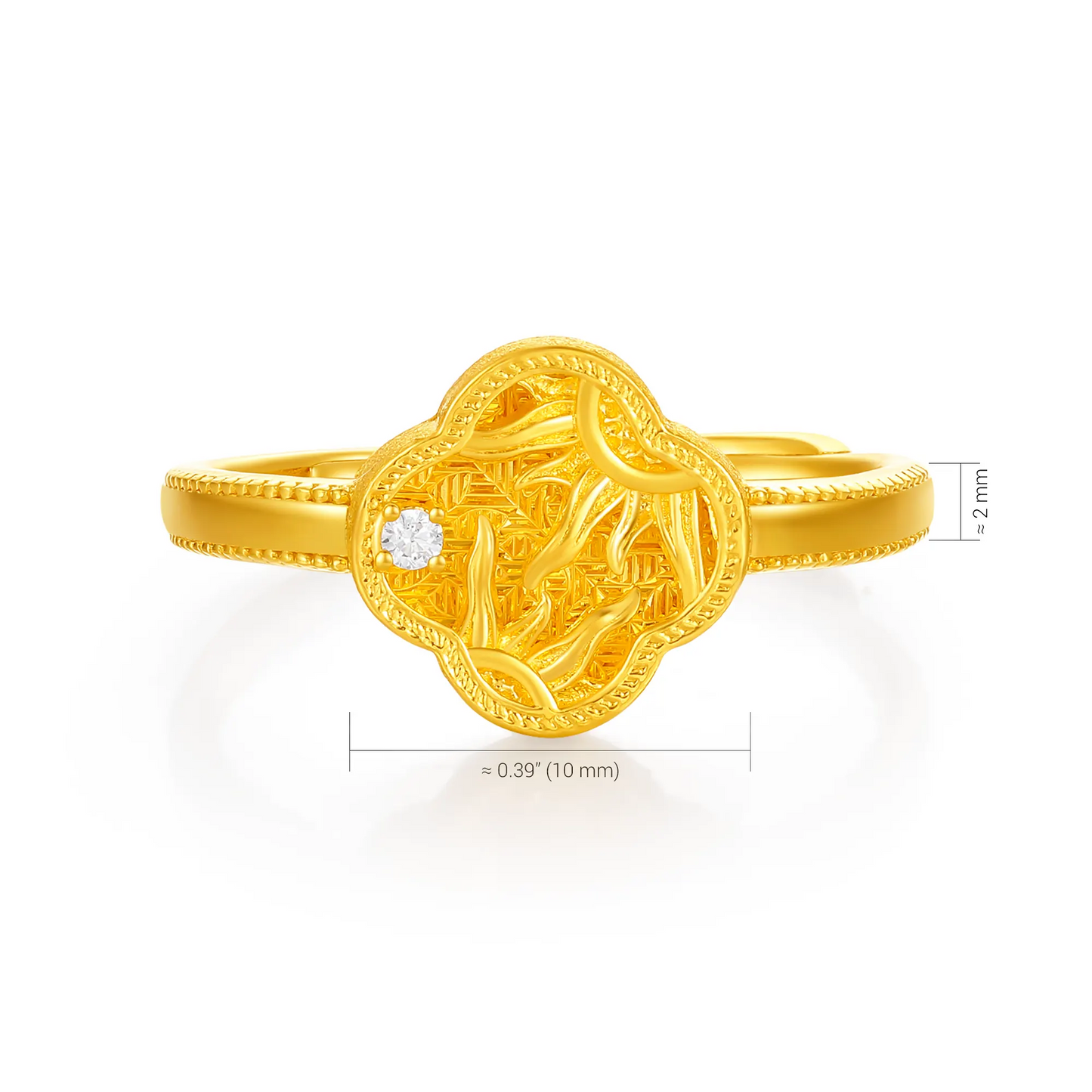 24K Gold Sunflower Four Leaf Clover Adjustable Ring