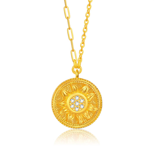 24K Gold Disc Sunflower Necklace