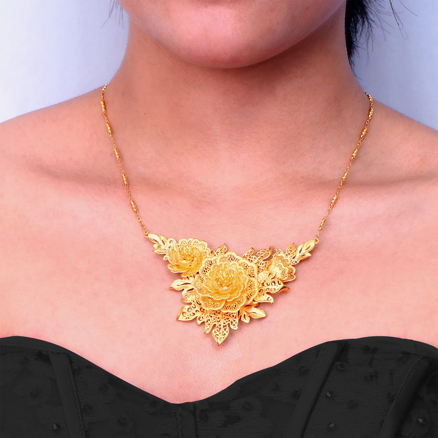 24k Gold Twin Blooms Peony Necklace