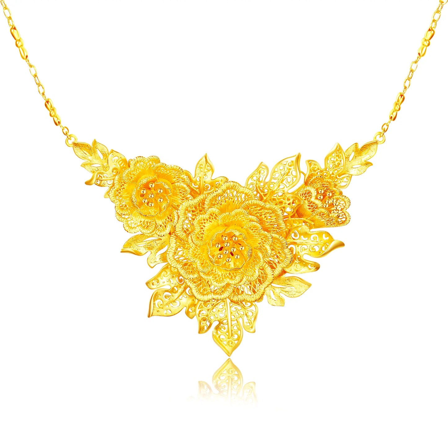 24k Gold Twin Blooms Peony Necklace