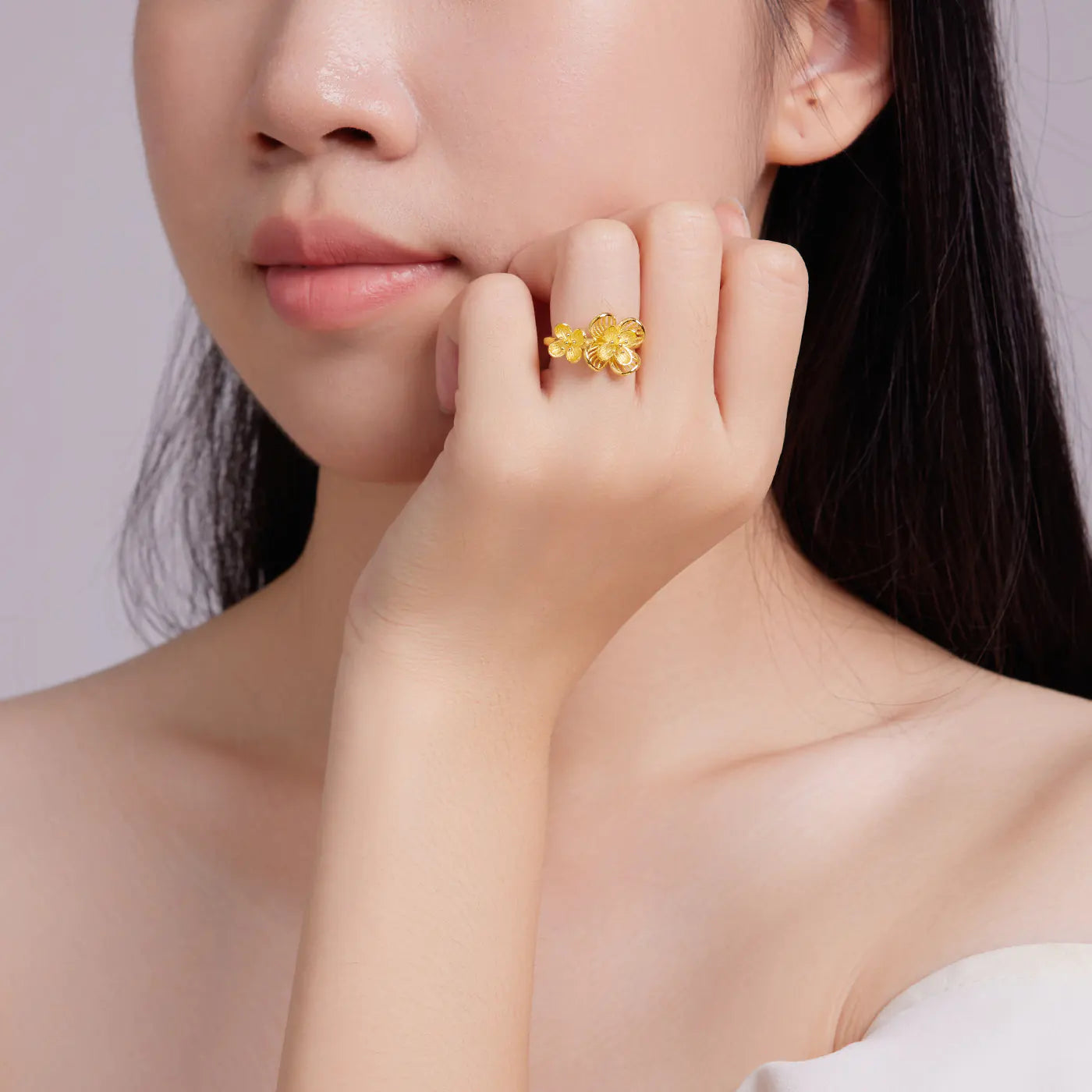 24K Gold Peach Blossom Adjustable Ring