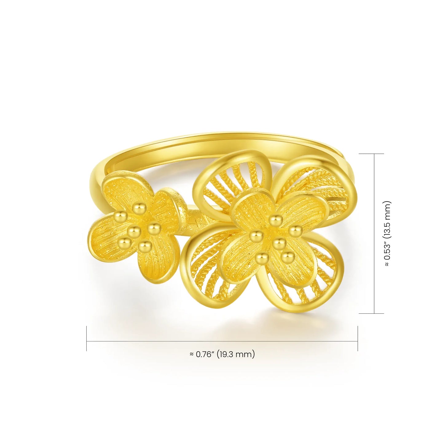 24K Gold Peach Blossom Adjustable Ring