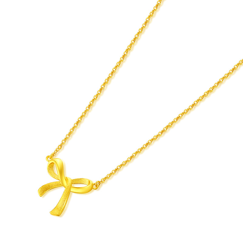 24k Solid Gold Bow Pendant Necklace
