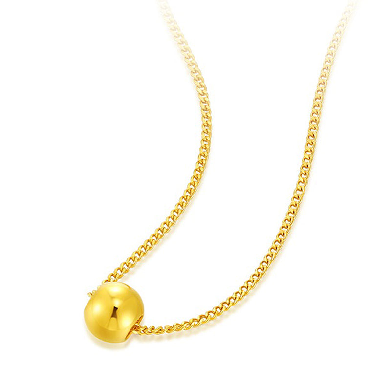 24k Solid Gold Machine Chain Bead Necklace Set