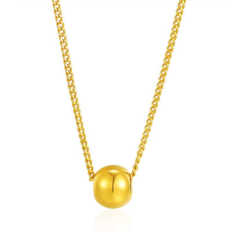 24k Solid Gold Machine Chain Bead Necklace Set