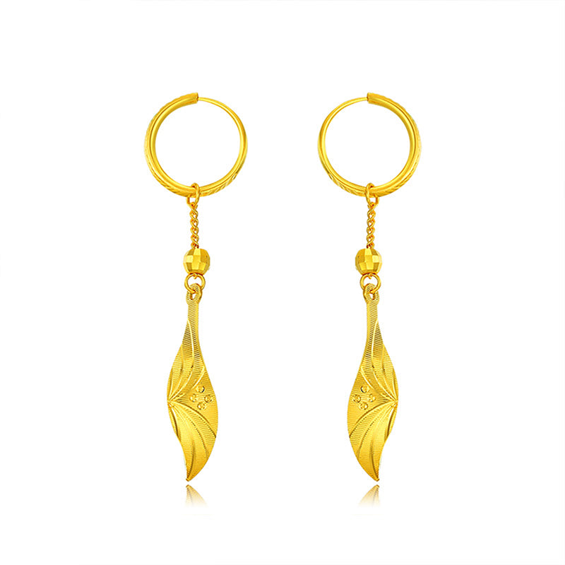 Sunfeel Jewelry a pair of 24k gold hoop earrings with leaf-shaped pendants