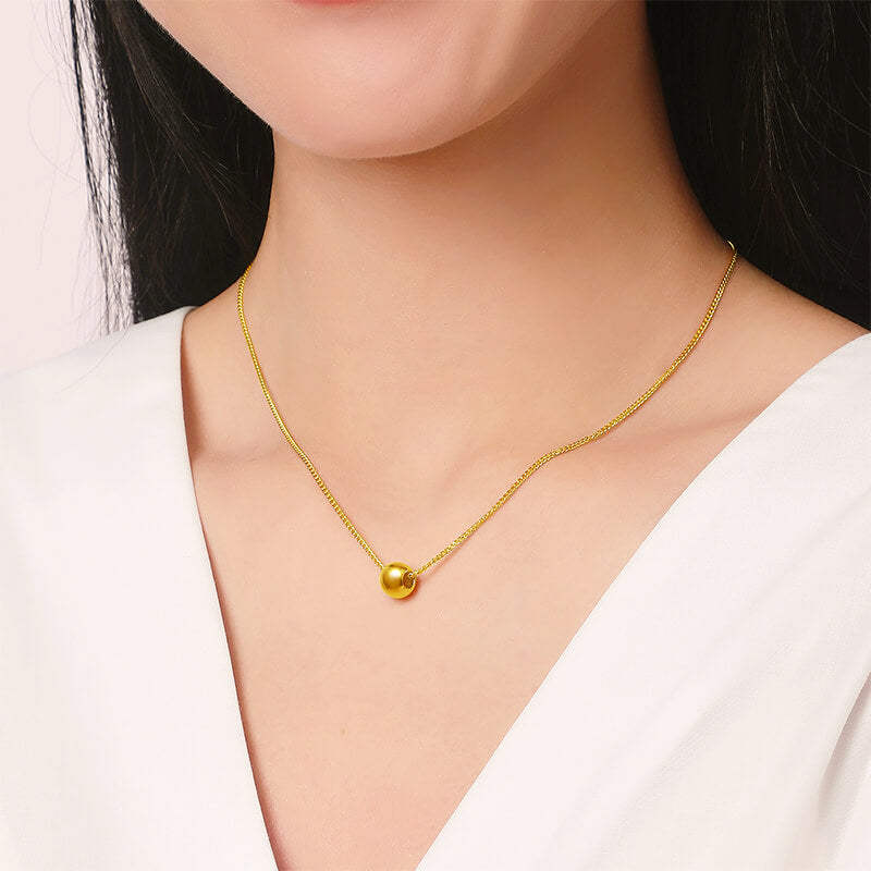 24k Solid Gold Machine Chain Bead Necklace Set